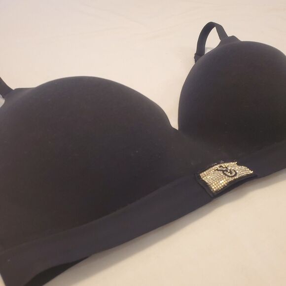 VICTORIA'S SECRET T-SHIRT LIGHTLY LINED WIRELESS RHINESTONE LOGO 38D BLACK - Picture 2 of 7